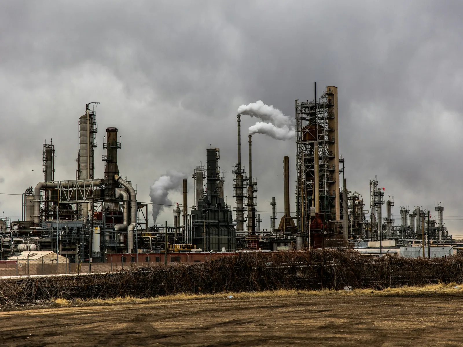 Industrial plant with pipes and towers