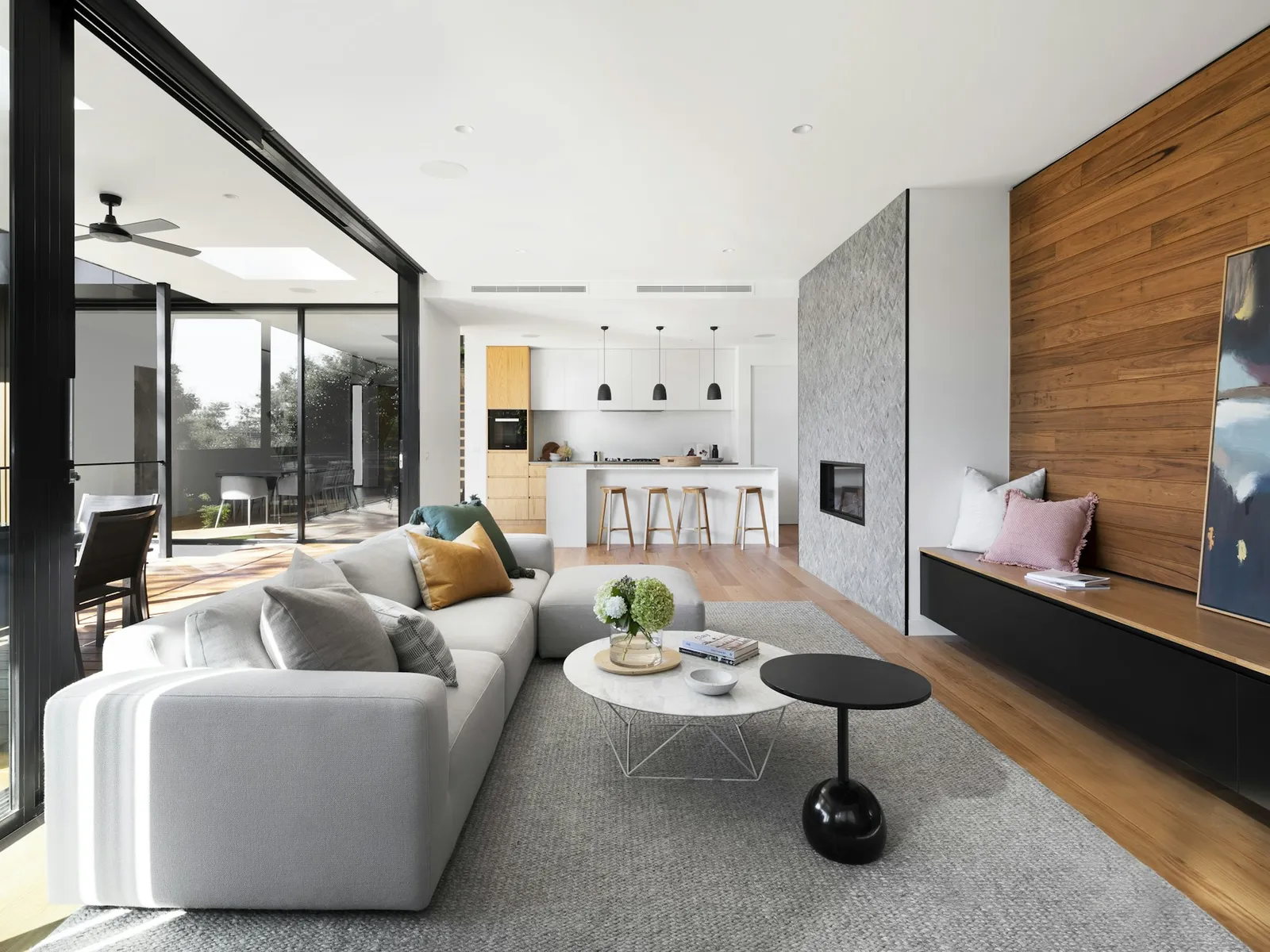 Interior courtyard with a long table