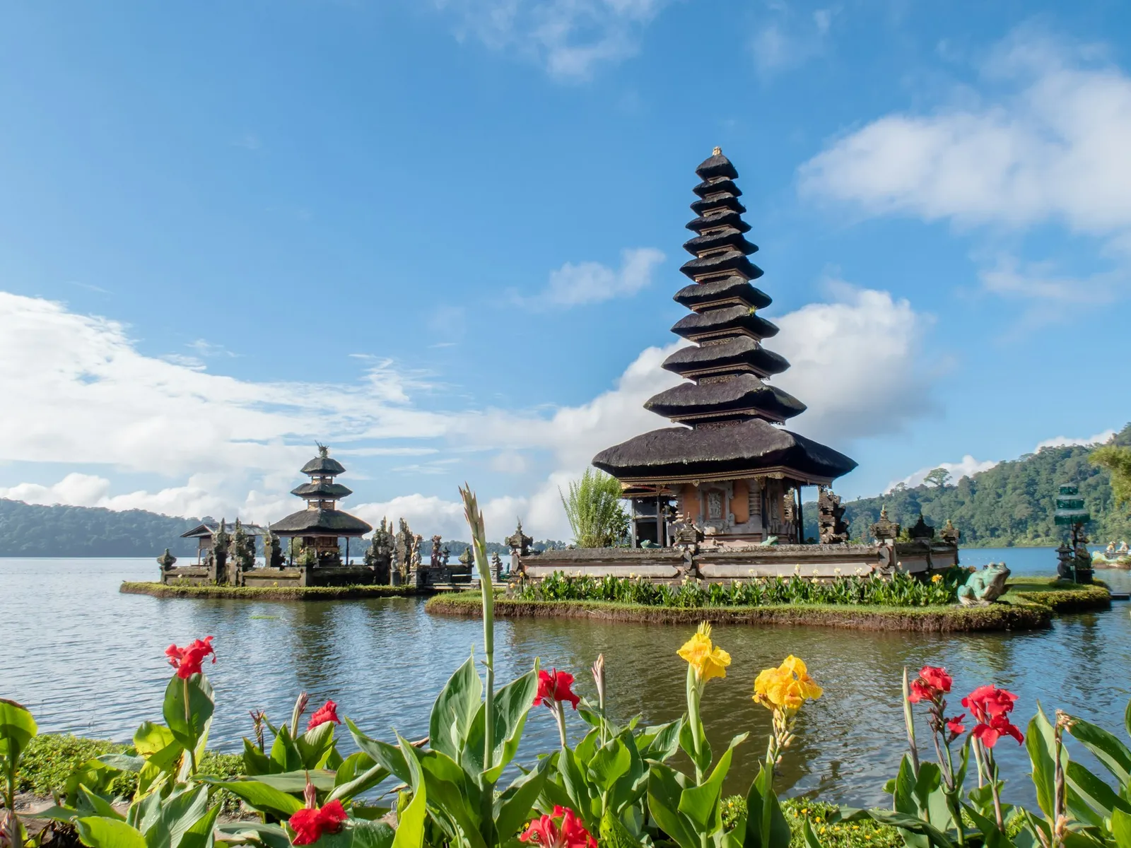 Balinese temple reflected in a quiet pool